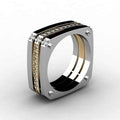 Punk Creative Two Tone Copper Ring With Paved Zircon Stones Hip Hop Fashion Men's Jewelry view 1