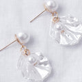 Elegant Korean White Shell Petal Crystal Drop Pearl Studs, Alloy Fashion Jewelry Earrings view 4