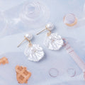 Elegant Korean White Shell Petal Crystal Drop Pearl Studs, Alloy Fashion Jewelry Earrings view 3