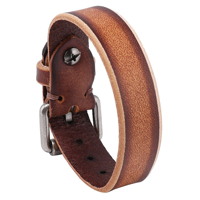 Punk Vintage Distressed Genuine Cowhide Leather Bracelet For Men, Simple Street Style Gift Jewelry