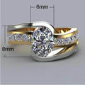 Two Tone Plated Oval Zircon Engagement Ring, European Style Women's Fashion Jewelry view 5