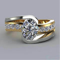 Two Tone Plated Oval Zircon Engagement Ring, European Style Women's Fashion Jewelry view 1