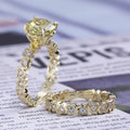 Gold Plated Copper Two Piece Heart Shape Full Eternity Zircon Ring Set For Women view 2