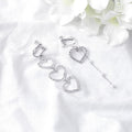 Elegant Gold Alloy Asymmetric Long Heart Rhinestone Pearl Tassel Clip On Drop Earrings view 2