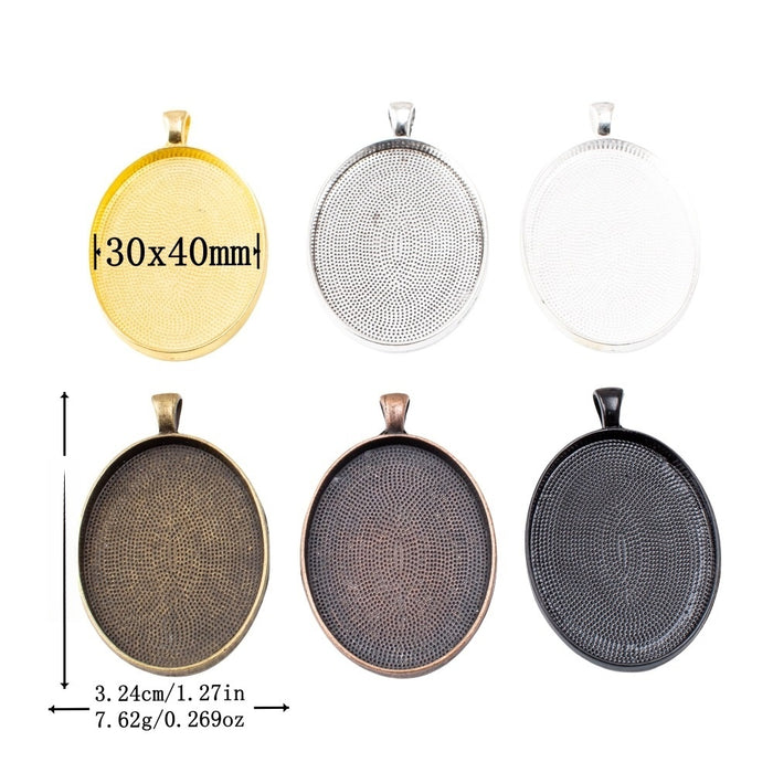 30x40mm Zinc Alloy Oval Cabochon Setting Charm Pendant for DIY Necklace Bracelet Jewelry Making