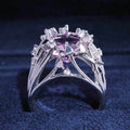 Pink Crystal Zircon Inlaid Branch Shape Ring For Women, Bold Creative Jewelry view 2
