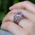Pink Crystal Zircon Inlaid Branch Shape Ring For Women, Bold Creative Jewelry view 3