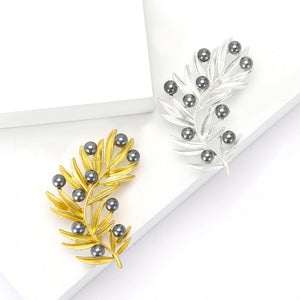 Alloy Pearl Matte Leaf Brooch Pin For Women's Clothing