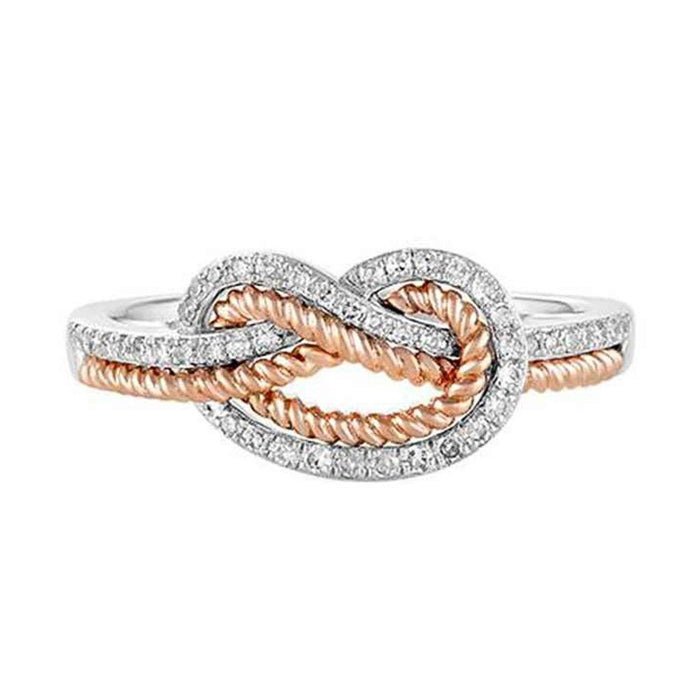 Creative Interwoven Love Heart Ring, Two Tone Plated Micro Pave Zircon Finger Ring For Women