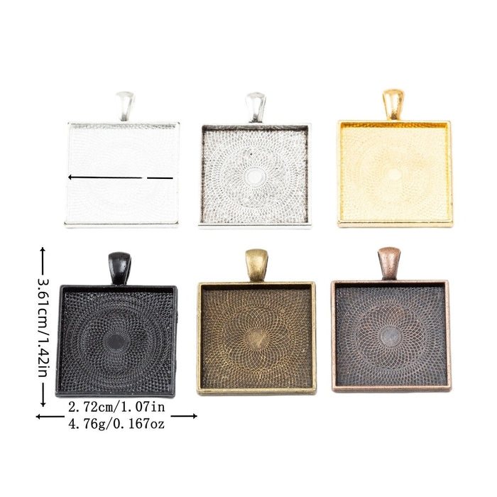 25mm Zinc Alloy Square Bezel Charm Pendant for DIY Necklace Bracelet Jewelry Making