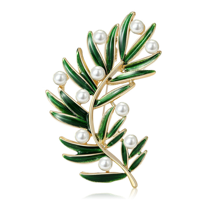 Green Enamel Alloy Plant Brooch Pin For Elegant Suit Decoration – Green