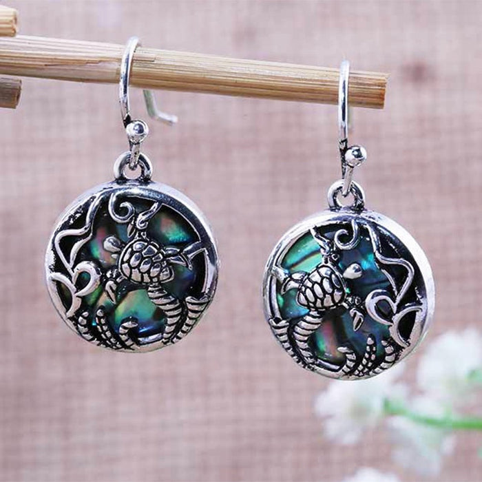 Creative Beach Style Women's Shell Earrings, Antique Silver Plated Copper Ear Jewelry