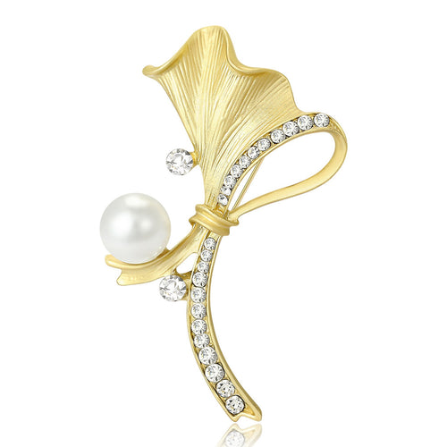 Matte Plated Alloy Pearl Plant Brooch Pin For Coats