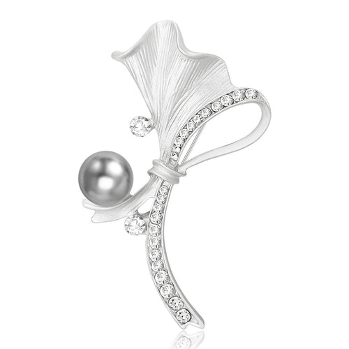 Matte Plated Alloy Pearl Plant Brooch Pin For Coats