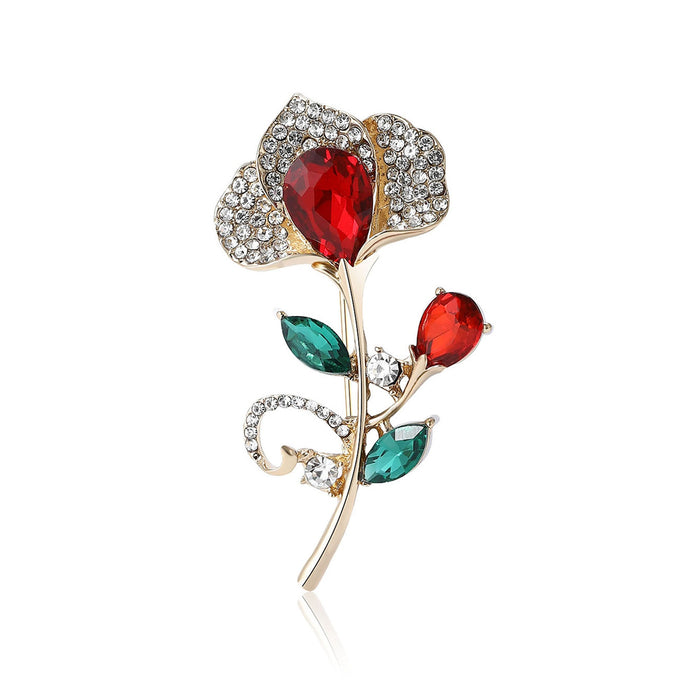 Alloy Rhinestone Flower Brooch Pin For Women's Suits And Coats