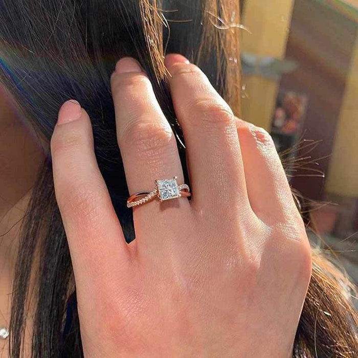 Japanese Korean Rose Gold Zircon Ring, Simple Fashion Women's Finger Ring For