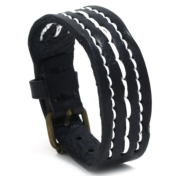 Punk European American Vintage Genuine Leather Bracelet Simple Men's Bangle Cross Border Jewelry