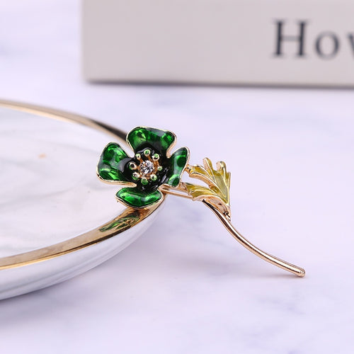 Alloy Green Enamel Plant Brooch Pin For Elegant Suit Accessories