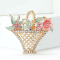 Alloy Hollow Flower Basket Rhinestone Brooch Pin With Pearl Accent view 2