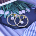 Geometric Circle Zircon Pearl Drop Stud Earrings Creative Korean Style Fashion Ear Jewelry view 2