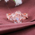 Rose Flower Bridal Ring For Women, Copper Rose Gold Plated Zircon Wedding Jewelry view 2