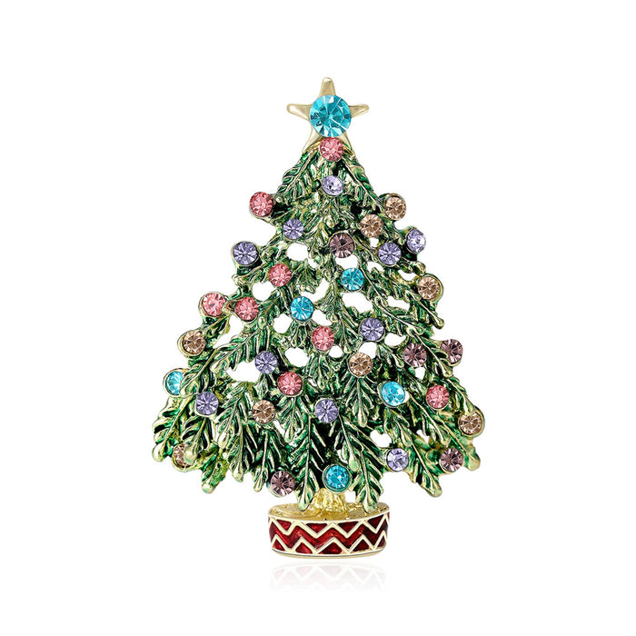 Alloy Rhinestone Christmas Tree Brooch For Holiday Apparel Decoration – Green