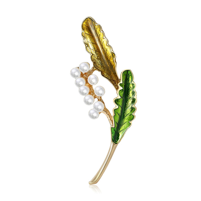 Green Enamel Alloy Plant Brooch Pin For Elegant Suit Decoration
