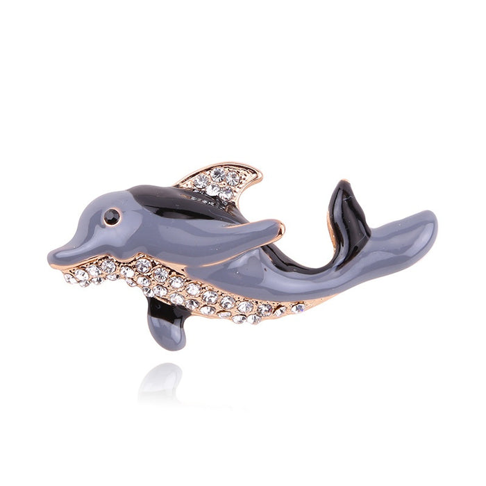 Alloy Enamel Rhinestone Dolphin Brooch Pin For Suit Clothing Decoration