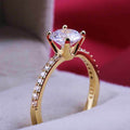Classic Four Prong Round Zircon Ring, Real Gold Plated Copper Micro Pave Jewelry For Women view 3
