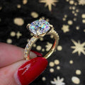 Classic Four Prong Round Zircon Ring, Real Gold Plated Copper Micro Pave Jewelry For Women view 1
