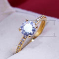 Classic Four Prong Round Zircon Ring, Real Gold Plated Copper Micro Pave Jewelry For Women view 5
