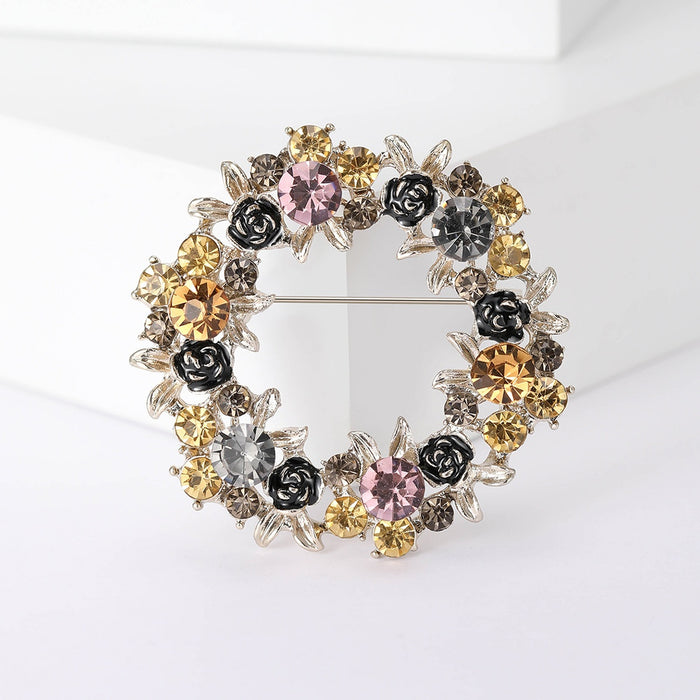 Rhinestone Inlaid Alloy Round Brooch For Suits And Scarves