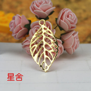 Gold Tone Openwork Leaf Pendant Charm with Vein Details