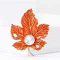 Metal Enamel Maple Leaf Pearl Brooch Pin For Clothing view 2