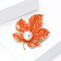 Metal Enamel Maple Leaf Pearl Brooch Pin For Clothing view 3