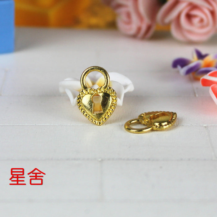 Gold Color Heart Lock Alloy Charm Pendant 17x12mm