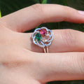 High Quality Women's Colorful Cubic Zirconia Ring Copper Silver Plated Floral Finger Ring view 2