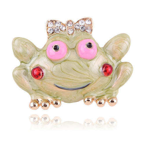 Alloy Enamel Frog Rhinestone Brooch Pin For Suit Lapel Decor