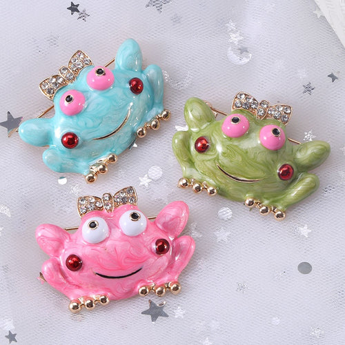 Alloy Enamel Frog Rhinestone Brooch Pin For Suit Lapel Decor