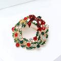 Alloy Enamel Rhinestone Christmas Wreath Brooch Festive Lapel Pin For Apparel view 2