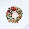 Alloy Enamel Rhinestone Christmas Wreath Brooch Festive Lapel Pin For Apparel view 3