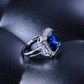 Luxury Blue Gemstone Wedding Band Creative Engagement Ring European American Hand Jewelry view 4