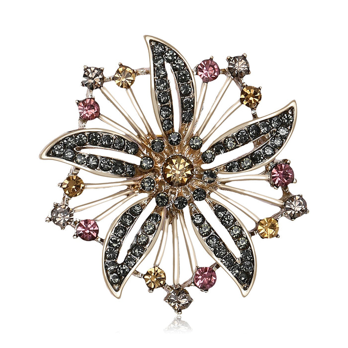 Alloy Rhinestone Coffee Gold Brooch For Women Apparel Decoration