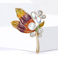 Metal Rhinestone Zircon Colorful Leaf Brooch Pin With Pearl Accent view 2