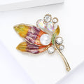 Metal Rhinestone Zircon Colorful Leaf Brooch Pin With Pearl Accent view 4