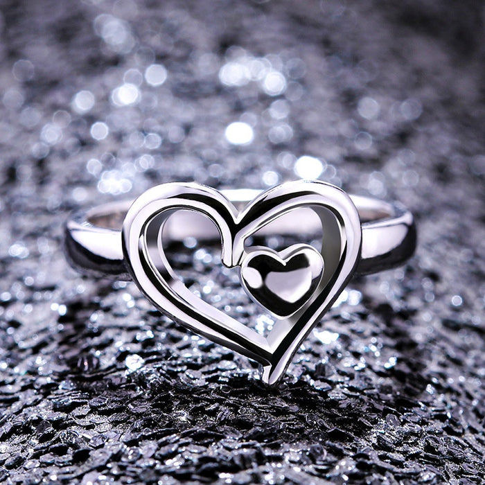 Korean Style Double Heart Ring Women's Love Shape Finger Ring And Stackable Midi Ring