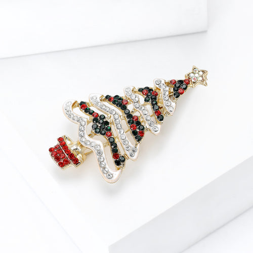 Alloy Rhinestone Christmas Tree Brooch Pin For Holiday Clothing Decoration