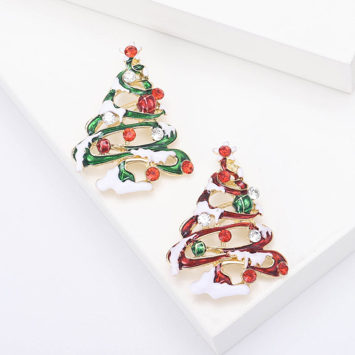 Enamel Rhinestone Alloy Christmas Tree Brooch For Holiday Apparel