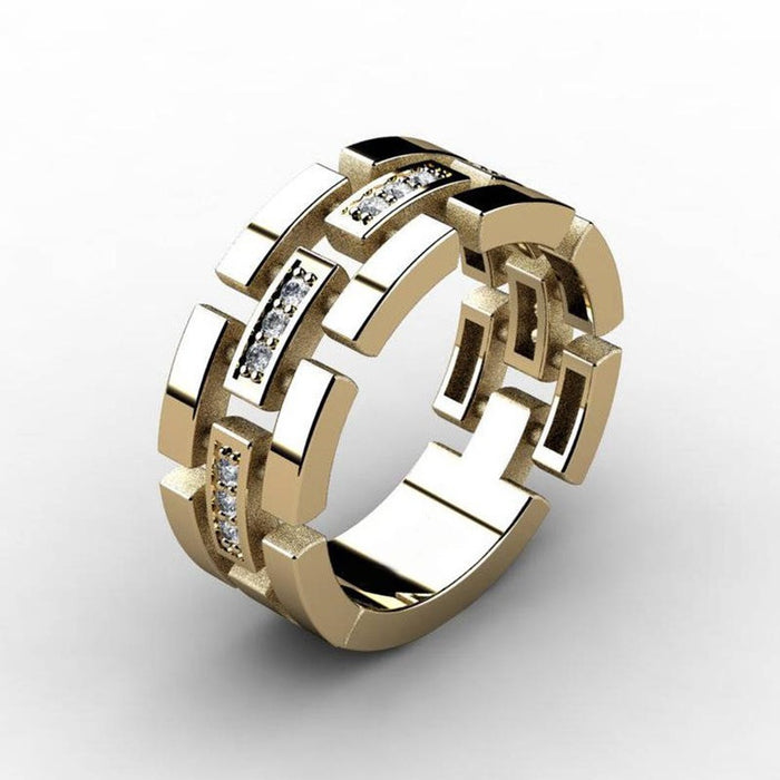 Punk Style Unisex Copper Gold Plated Ring With Inlaid Cubic Zirconia Jewelry