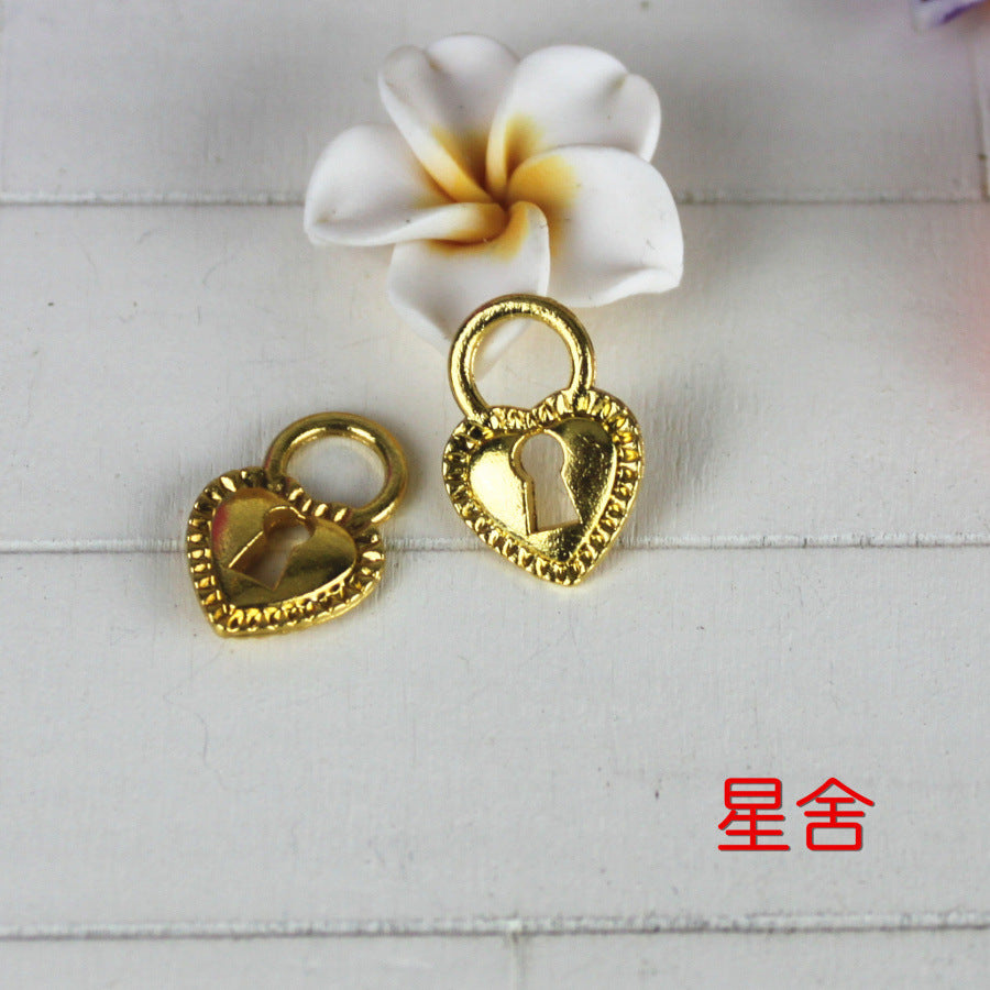 Gold Color Heart Lock Alloy Charm Pendant 17x12mm